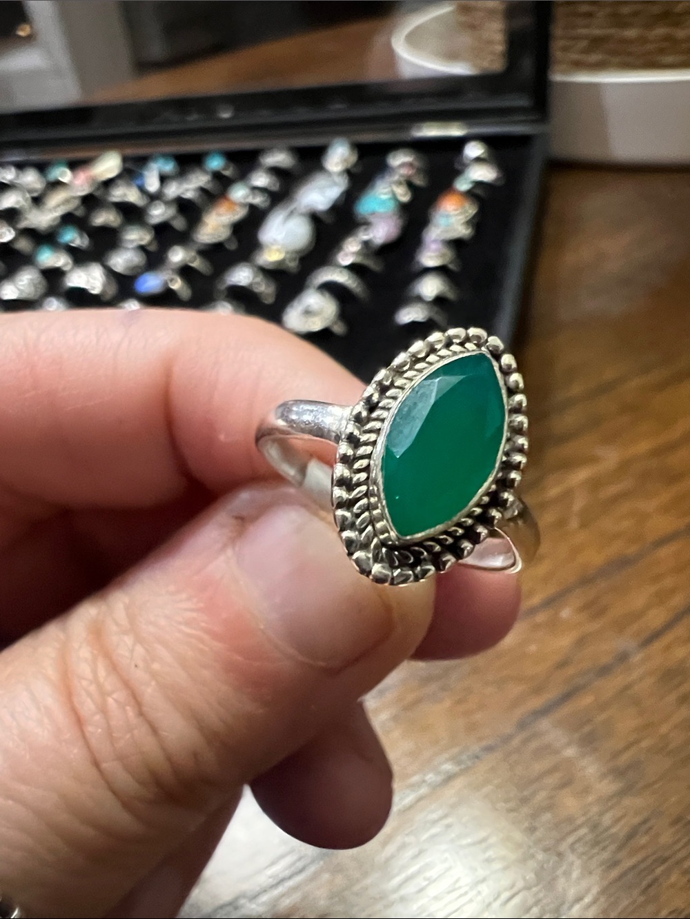 Green Onyx Sterling Silver Teardrop Ring size 6